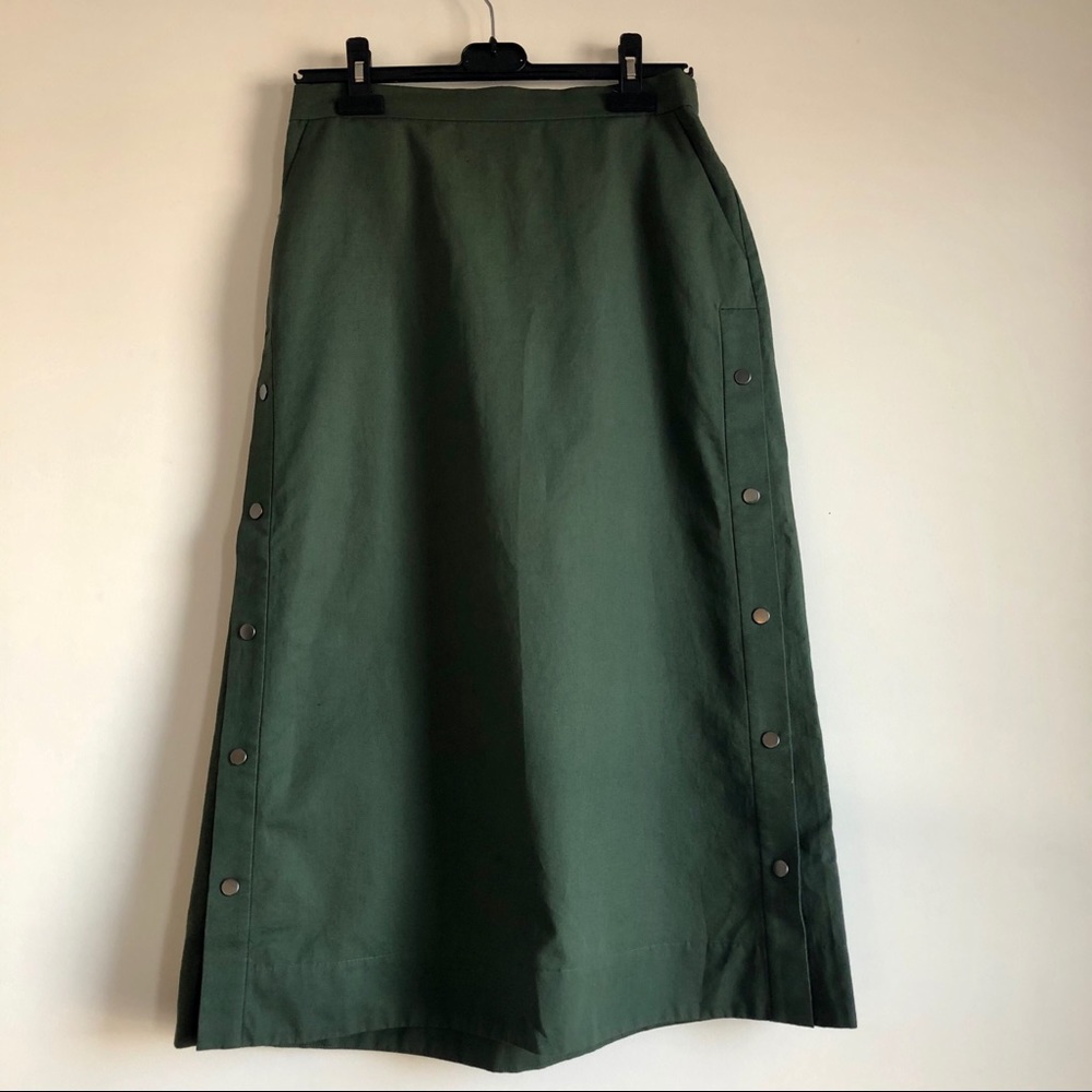 Kate Spade Saturday Green Side-Snap Maxi Skirt